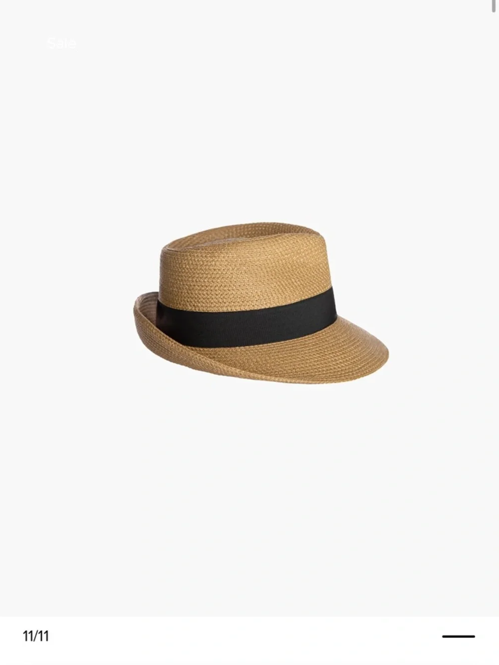 Straw Fedora Hat with Black Band - Tan - Picture 4 of 7